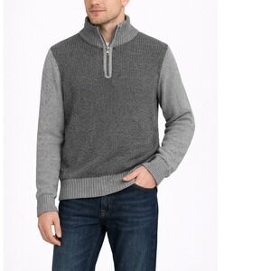 Guess Mens Gray Knit Quarter Zip Sweater XS Long Sleeve Pullover Casual Top